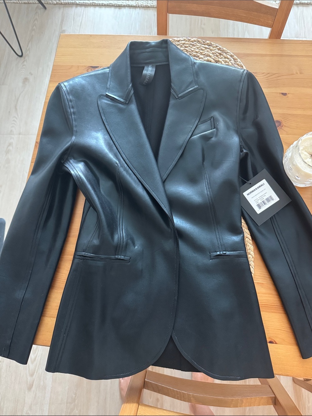 Norma Kamali Black Faux Leather Blazer Jacket